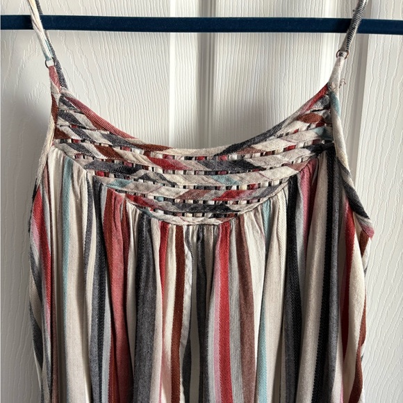 The Odells Anthropologie Women's Lattice Yoke Puglia Stripe Cotton Dress - Picture 6 of 8